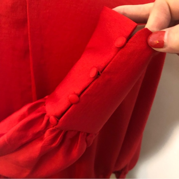 Express Red Long sleeve blouse cross front button cuffs (L) NEW WITH TAGS - Picture 4 of 9